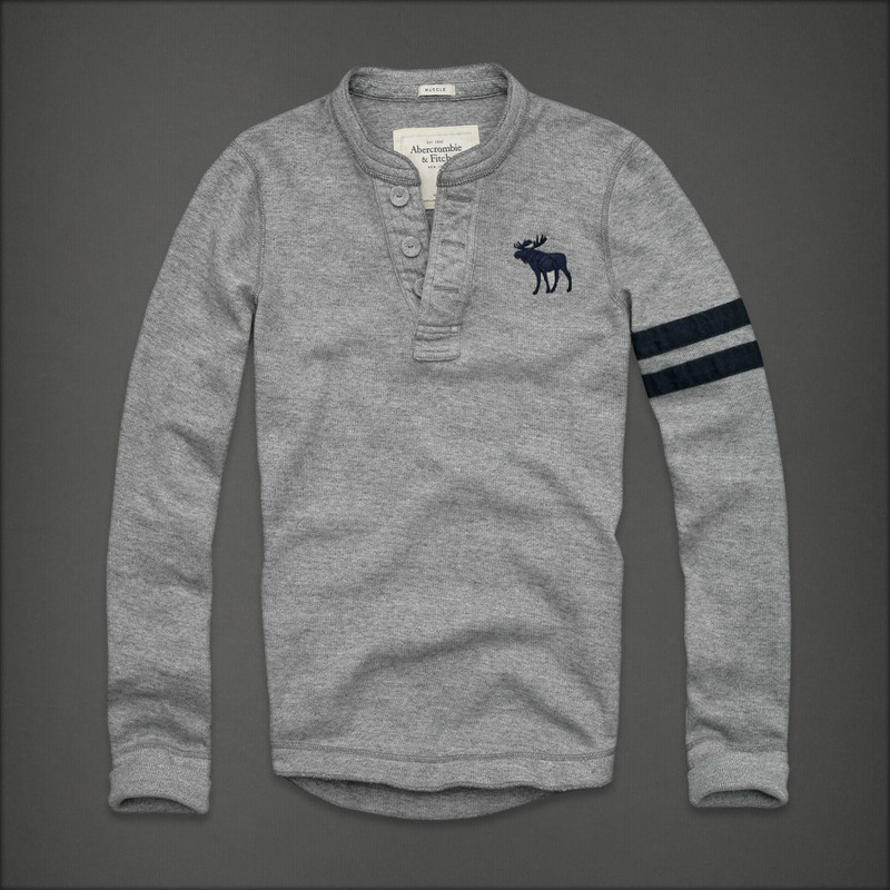 Abercrombie Fitch Hombres Ponte de pie de cuello Largo Remera AF6168